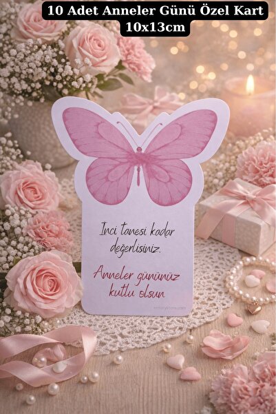 Emtory Home 10 Adet Pembe Kelebek Şekilli Tebrik Kartı - Anneler Günü Hediyes...