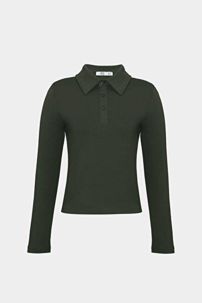 Açelya Okcu Premium Polo Yaka Vatka Detaylı Pamuklu Fit Tişört