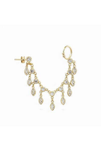 neslyaccessories Drop Stone Chain Dangle Single Ear Pin Ear Cuff (Gold)