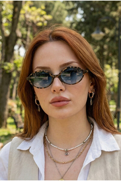 TARSS Mary Leopard Blue Glass Oval Women's Sunglasses |   Uv400