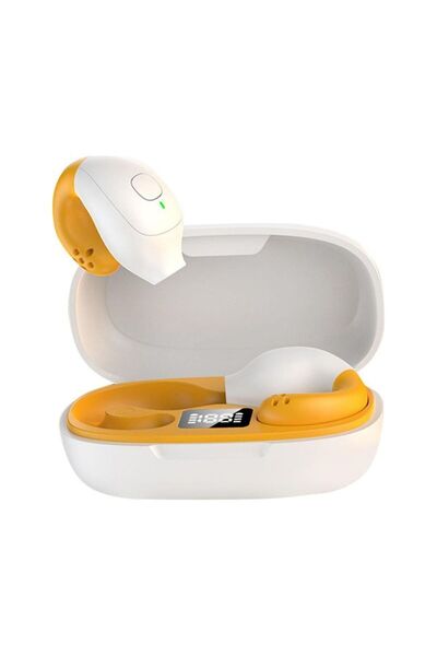 Generic Wireless Bluetooth Earbuds with Charging Case & LED Display â€“ Ergonomic Design, Yellow & White