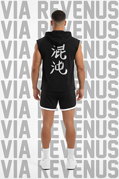 Vordevia Set de tricou sport fără mâneci Kaos cu imprimeu cu glugă și pantalo...