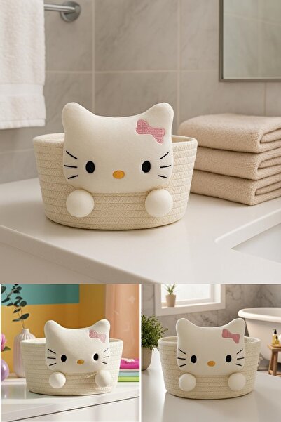 mucit home Mucize Home Multi-Purpose Wicker Basket with Cat Detail, Bathroom Basket, Decor Basket, Towel Basket