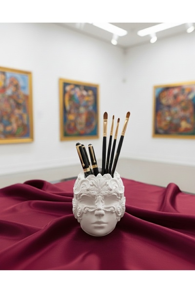 Markasız ucuz Venedik Sanatsal Maske Tasarımlı Bohem Dekoratif Heykel Büst Kalemlik & Fırçalık - Beyaz