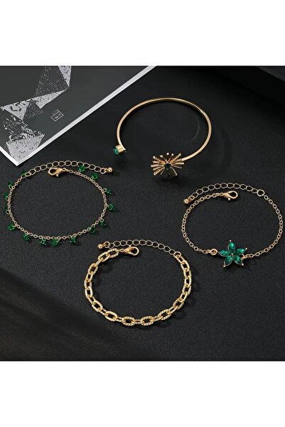 ak-ha takı tasarım Zarif yeşil taşlı gold bileklik (1adet)