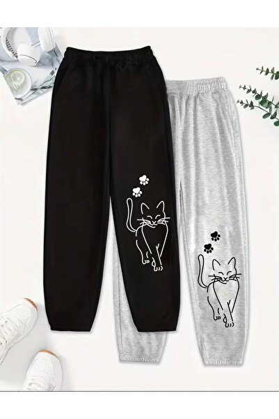 LELVANİ Cute Cat Themed Two-Piece Combination Sweatpants
