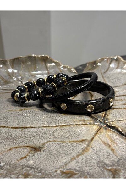 PALICE Black Stone Detailed Triple Bracelet