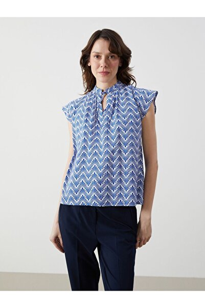 LC Waikiki بلوزة نسائية كلاسيكية بأكمام قصيرة وياقة مربوطة من LCWAIKIKI