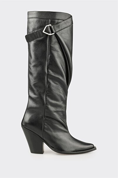 Elle Shoes Siyah Deri Kadın Western Çizme