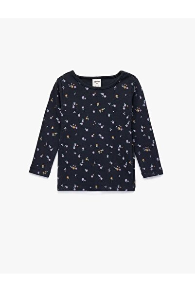 Koton Tricou cu mânecă lungă din bumbac cu guler rotund flori