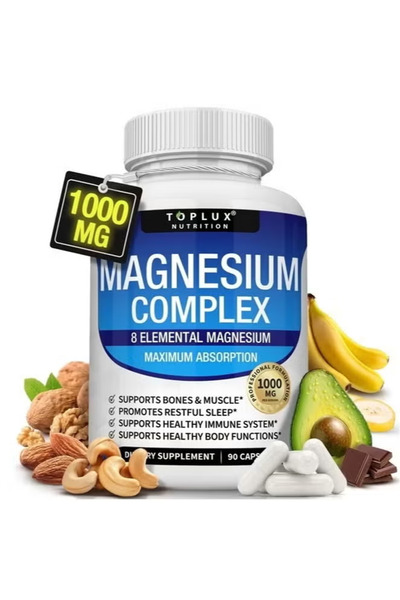 Toplux مركب مغنيسيوم عالي الامتصاص | 8 أشكال متاحة بيولوجيًا | 1000 ملغ | نبا...
