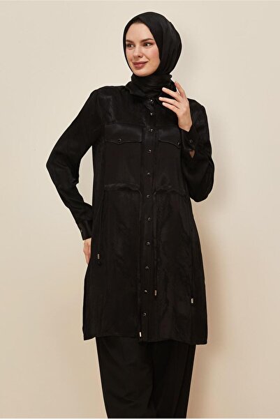 Alvina Shirt Collar Satin Jacquard Tunic 46088