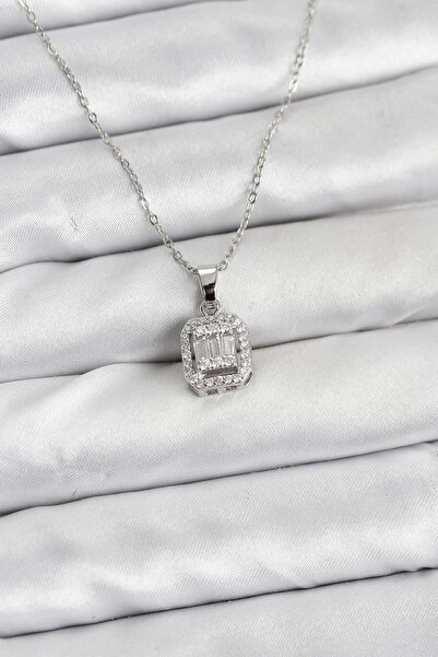 Epilons Bfs 316L Steel Chain Silver Color Baguette Model Women's Necklace