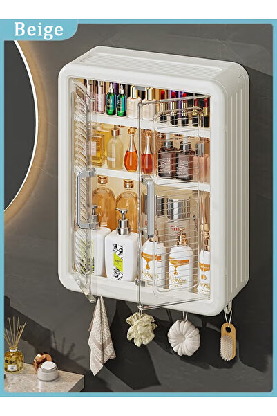 Generic Bathroom storage rack, large-capacity wall-mounted cabinet, no-drill storage rack, includes hooks