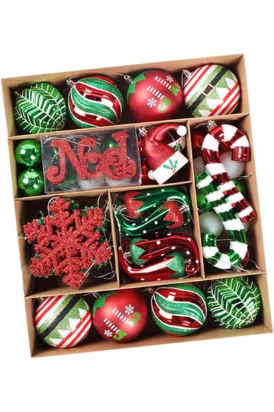 Arabest مجموعة من 70 كرة زينة لشجرة عيد الميلاد، زينة معلقة لشجرة عيد الميلاد، قلادات معلقة باللونين الأحمر والأخضر
