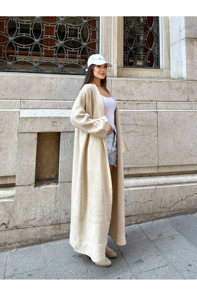 Abalı Yeni sezon kışlık triko üzün maxi hırka sakal Yumuşak yün iplik Alhawi ...