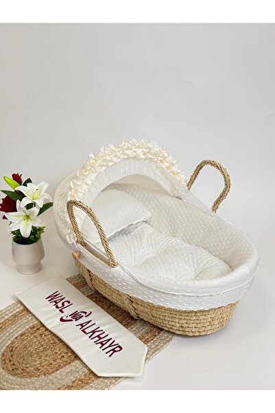 WASL ALKHAIR مهد مواليد سلة موسى خسف بتصميم انيق وقماش لون سكري ومريح للأطفال