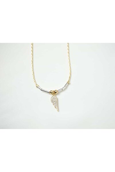 ATELİER TUĞBA Kol151 Zircon Stone Wing Detail Gold Women's Necklace - 42 cm +...