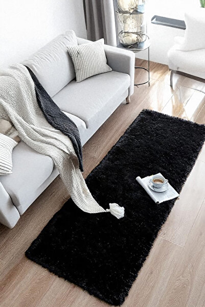 Lexa Siyah Yumuşak Dokulu Peluş Post Halı Yıkanabilir Mutfak Salon Oturma Oda...