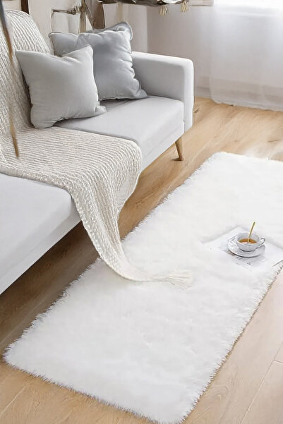 Lexa Beyaz Post Peluş Halı Yumuşak Dokulu Yıkanabilir Kaymaz Taban Salon Otur...
