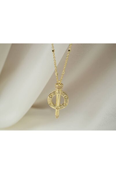 ATELİER TUĞBA Kol153 Zircon Stone Nail Shape Ring Detail Gold Women's Necklac...