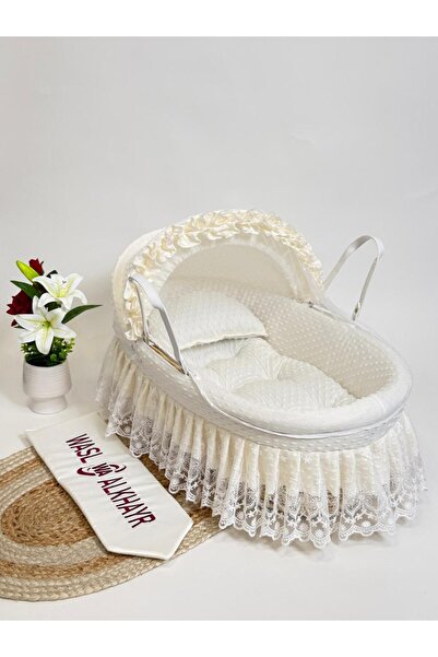 WASL ALKHAIR مهد مواليد سلة موسى خسف بتصميم انيق وقماش لون سكري ومريح للأطفال