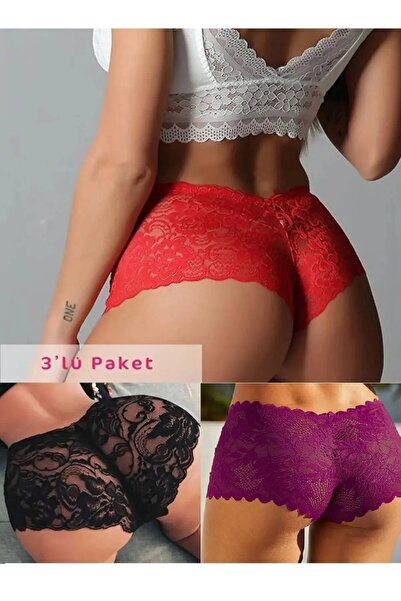 Papatya Kadın dantelli boxer 3’lü Paket Harika Külot