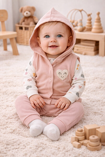 MYZİ STORE Βρεφικό Σετ 3 τεμαχίων 100% βαμβακερό κέντημα με καρδιά Άνετο κοστ...