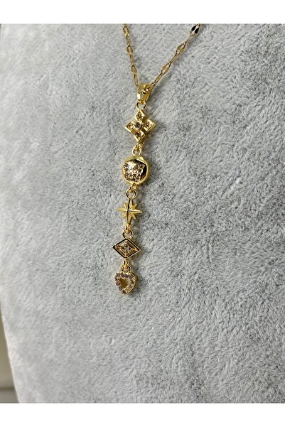 divakse Steel Necklace with Dangling Zircon Stone Star Model
