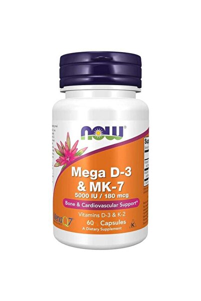 Now Foods ميجا دي-3 وإم كي-7 مع فيتامينات دي-3 وكيه-25000 وحدة دولية/180 ميكروغرام لدعم صحة العظام، 60 كبسولة