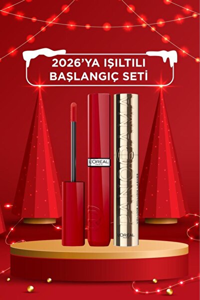 L'Oreal Paris L'Oréal Paris Yılbaşı Makyajı Seti 2'li - Laque Resistance Ruj & Panorama Maskara