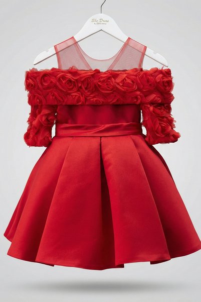 She Dress By Kubra Aksoy Girl's Red Rose Detailed Evening Dress Special Occasion Design
