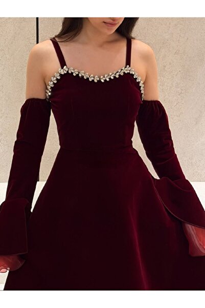 Rahibhdresses * فستان ميد فاخر من قماش الجوخ الراقي،