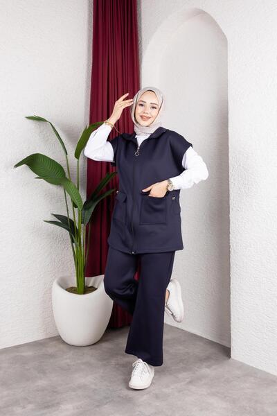 Rema Women's Vest Set Belt-Fastened Crinkle-Resistant Scuba Fabric 3-Piece Set