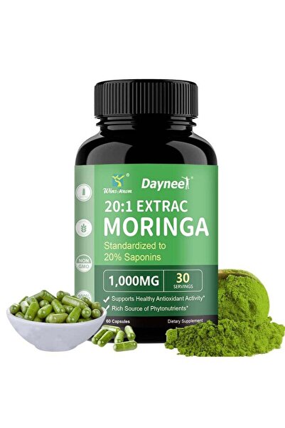 Wins Town مسحوق المورينجا أحادي المصدر، أوراق المورينجا العضوية، طاقة، استقلاب، دعم المناعة، 60 كبسولة