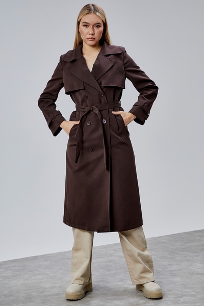Bolivente Trench coat cu detaliu în formă de vânt de culoare maro amar 46636