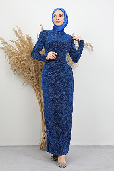 GİYZAMİLA Rochie de seară Moana cu strasuri, albastru de noapte