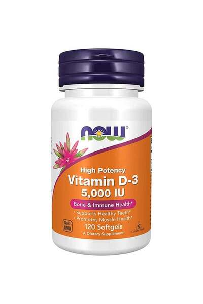 Now Foods فيتامين د-3 عالي التركيز 5000 وحدة دولية، 120 كبسولة هلامية