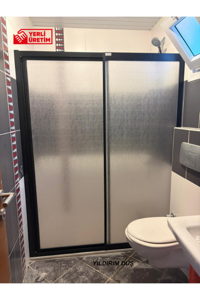 Yıldırım Duş Düz İki Duvar Arası Bella Mika 1 Sabit 1 Açılır Duşakabin Siyah Renk Damla desen