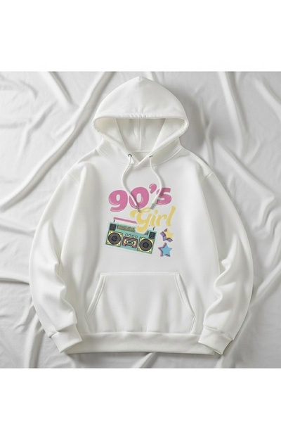 Tiny and Co Unisex 100% Cotton 90's Girl Printed Hooded Sweatshirt