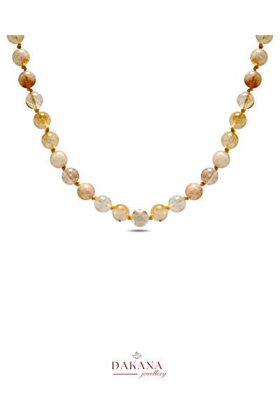 DAKANA JEWELLERY Sertifikalı Sitrin Taşı 6 mm Makrome Kolye