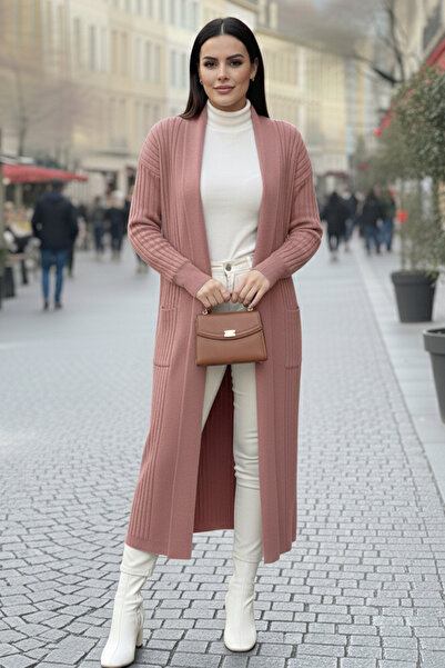 benguen Corded Fabric Knitwear Cardigan with Handle Buttons R7146 Dusty Rose