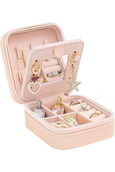 Arabest علبة مجوهرات للسفر مع مرآة - صندوق تخزين مجوهرات محمول وصغير الحجم مع...