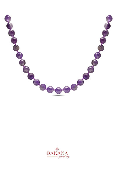 DAKANA JEWELLERY Sertifikalı Ametist Taşı 6 mm Makrome Kolye