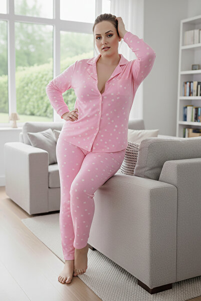 Bravie Suede Shirt Plus Size Pajama Set 7220 Pink Heart