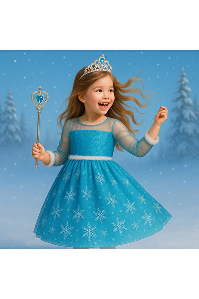 Parti Selesi Set Elsa Rochie albastră cu mâneci lungi Costum de petrecere