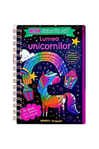 Flamingo Lumea unicornilor. Artă scratch. Neon