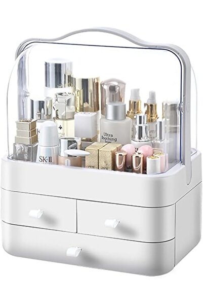 Arabest منظمات وأدوات تخزين المكياج، منظمات مستحضرات التجميل والعناية بالبشرة مع غطاء وأدراج (مربعة)