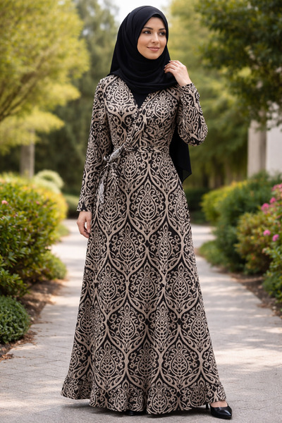 VİZYON Kahverengi Yandan Bağlamalı Kruvaze Namaz Elbisesi