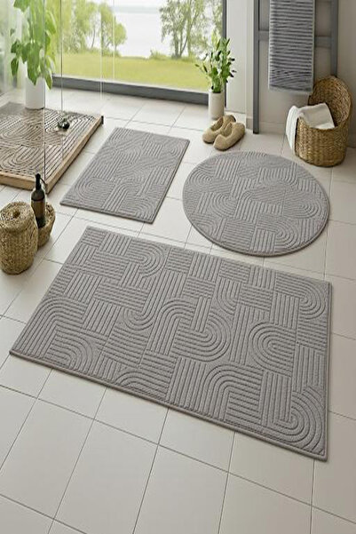 Raschel Carpet Bohem Emboss Premium Seri Kaymaz Taban Banyo Paspası Banyo Halısı